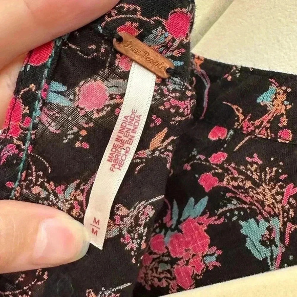 Free People Monica Top, Floral Open Back Puff Sleeve Cinched Waist Blouse Med - Picture 16 of 16